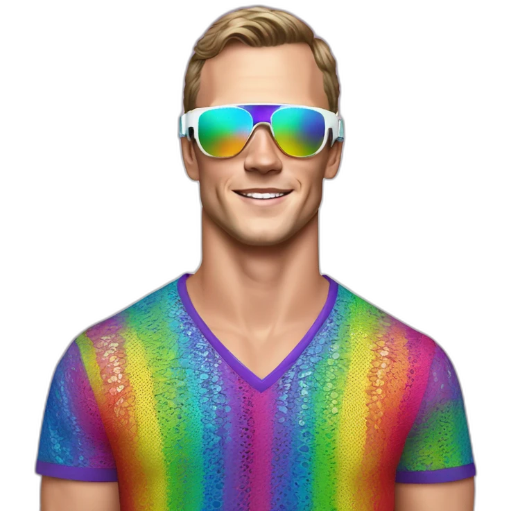 Fancy disco Jonathan Toews wearing rainbow lace shirt and wearing VR glasses emoji