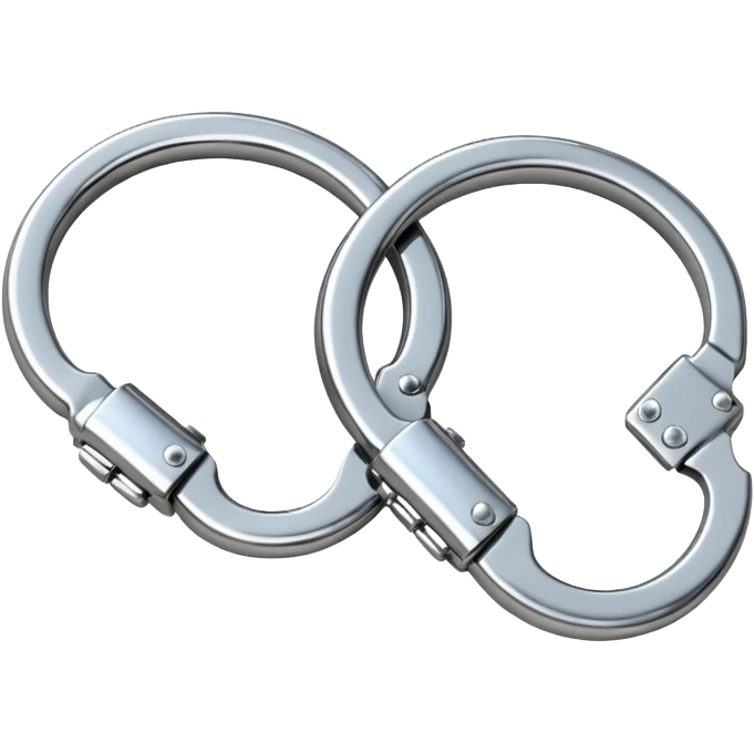 A pair of elegant handcuffs emoji made of silver chrome, smooth rounded design, glossy metallic reflections, luxury fetish aesthetic, minimal iOS emoji style, centered, clean white background emoji