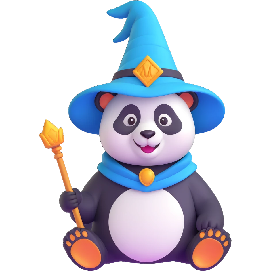 smiling panda with a wizard hat emoji