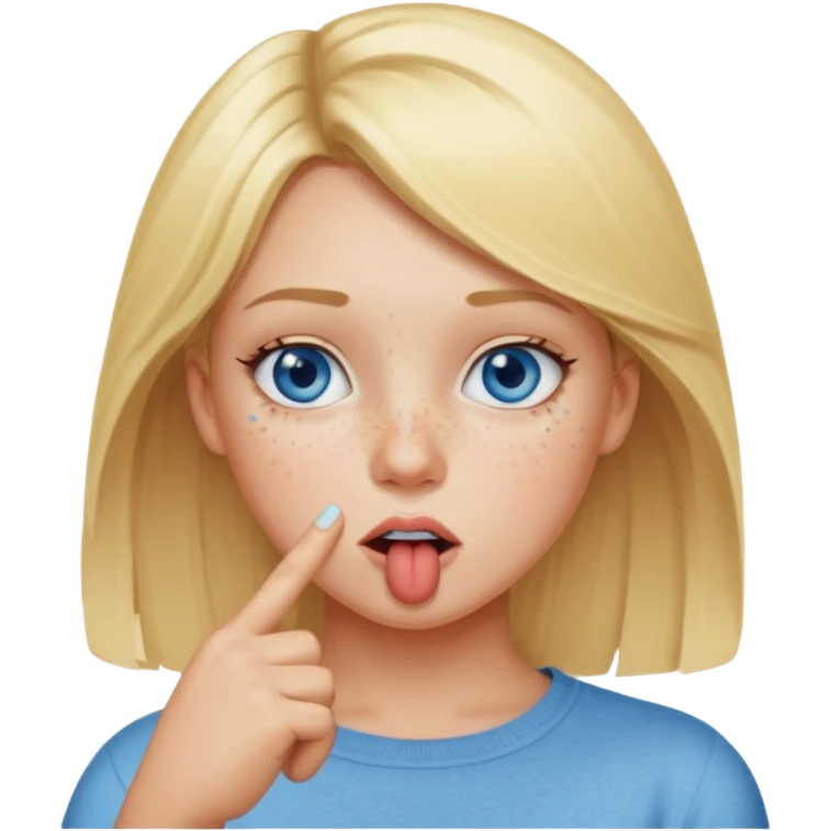 Chica con el dedo índice en la boca , que la chica sea rubia con ojos azules emoji