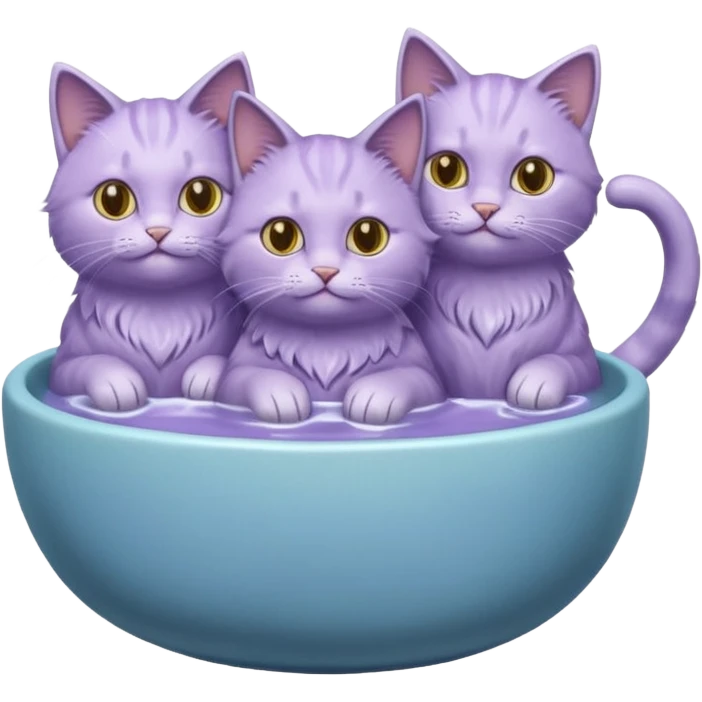 three lilac cats drinking water from a bowl emoji