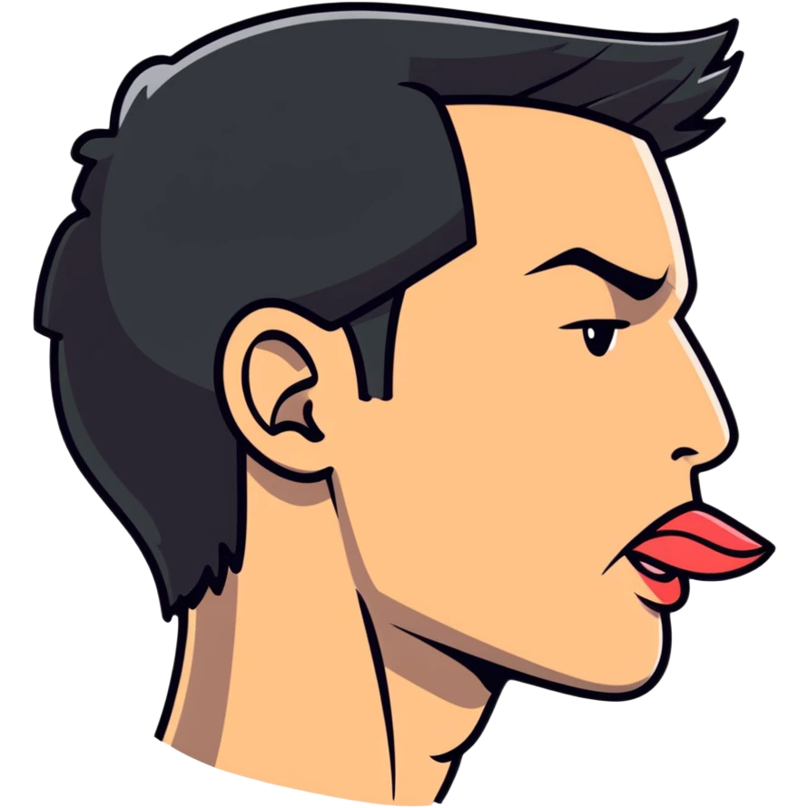 clear side profile of a man sticking his tongue out, complete side view showing the side of face emoji