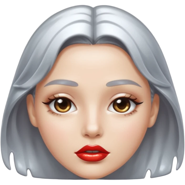 slightly parted lips, silver chrome material, glossy wet shine, seductive aesthetic emoji