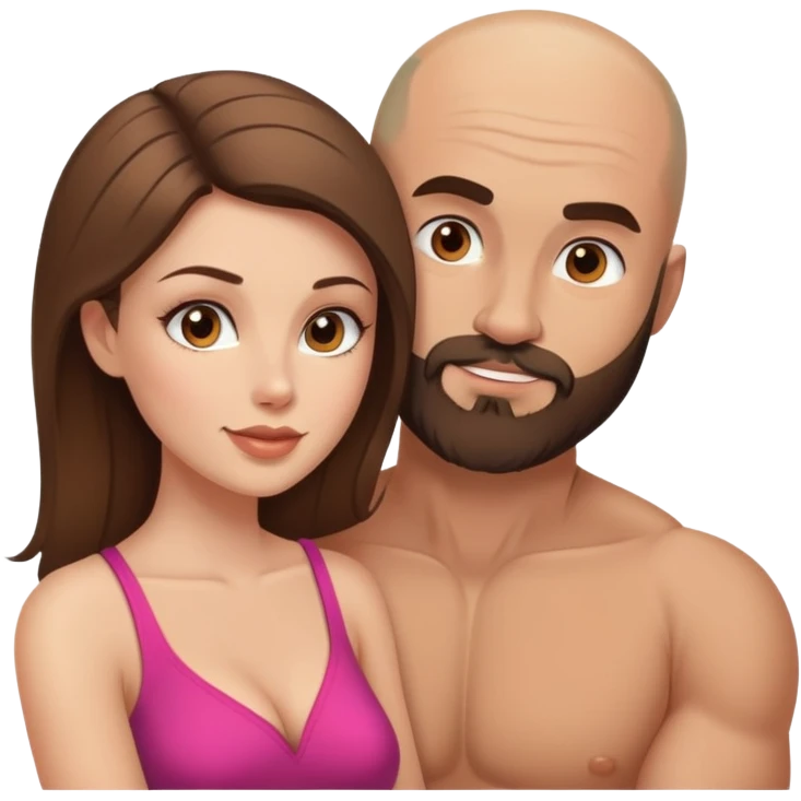 Beautiful light brunette seducing her muscular bald beard husband emoji
