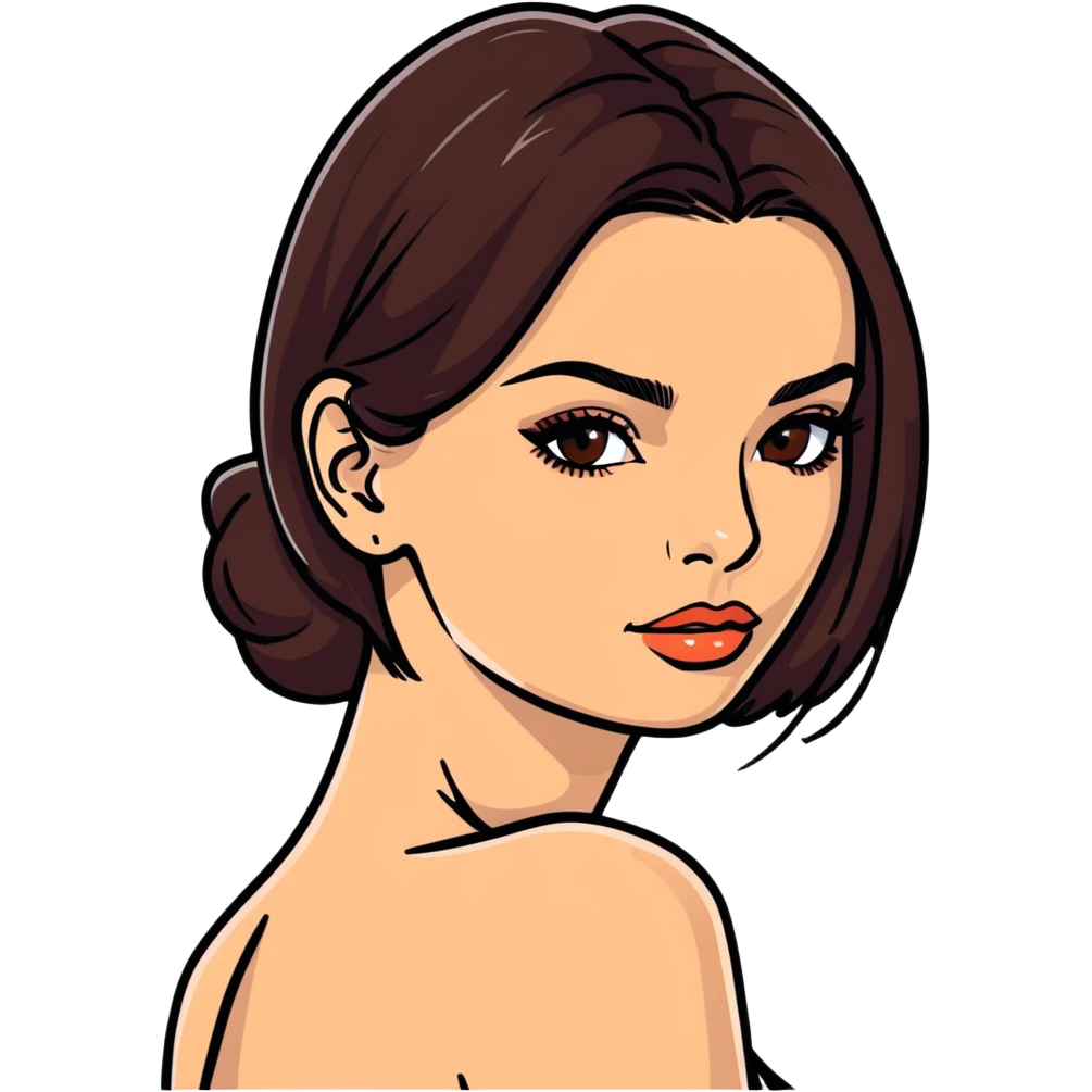 Emily Ratajkowski, glamorous model with dark brown hair, brown eyes, perfect eyebrows emoji