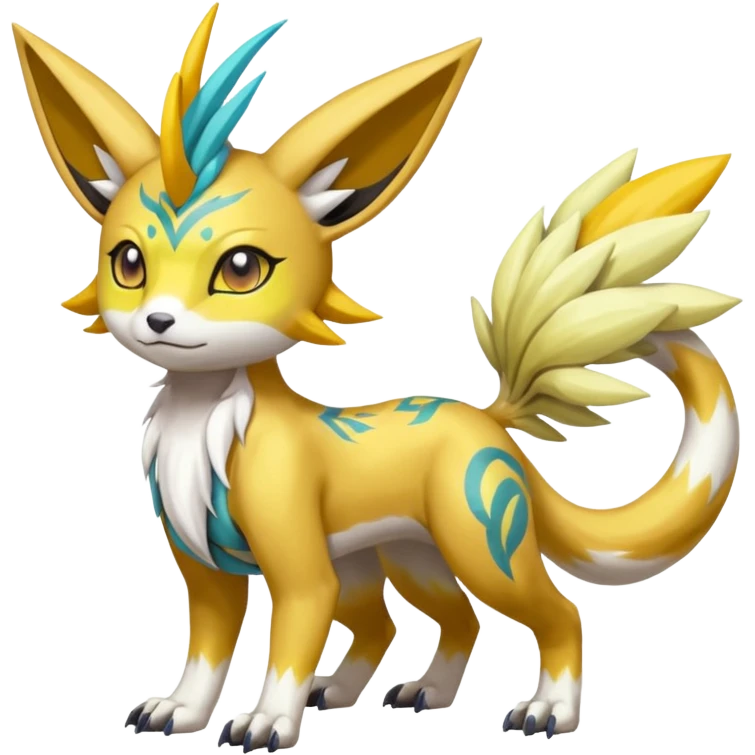 Colorful Skilled Adept Graceful Asian Painted Garurumon-Meloetta-Renamon-fusion-hybrid-creature (full body) emoji