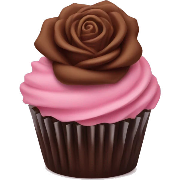 pink rose on chocolate cupcake emoji