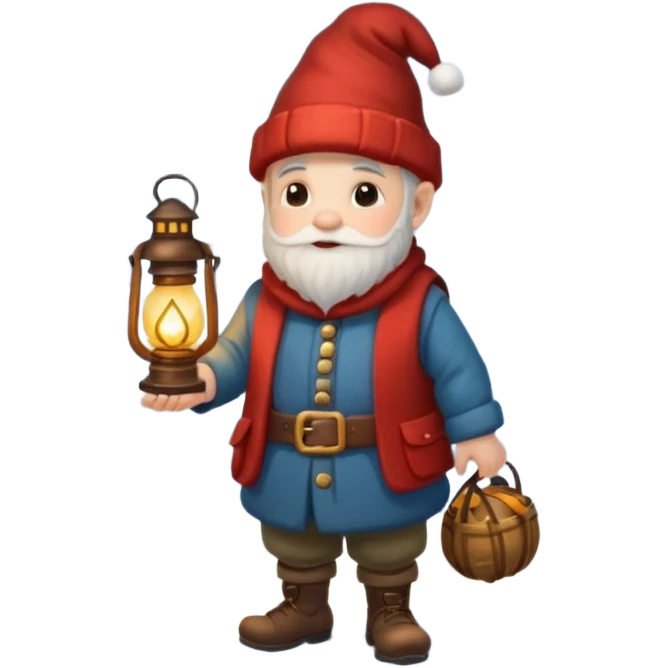 гном в сказочном зимнем лесу в руках держитфонарь emoji
