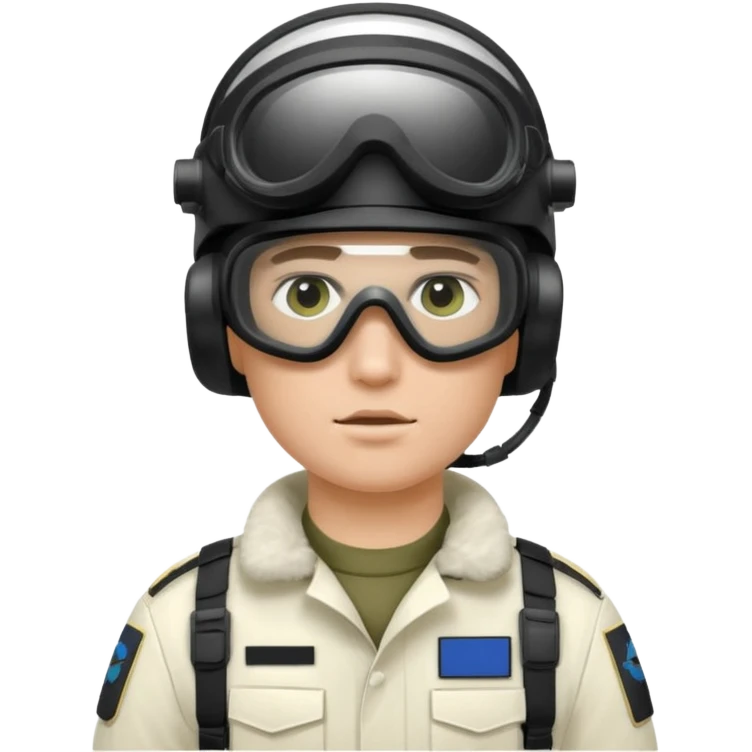 A Finnish modern soldier in a white snow uniform. with black night vision goggles emoji