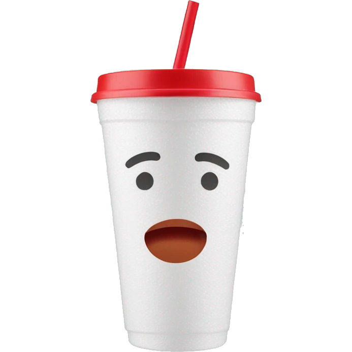 White styrofoam cup with red straw emoji