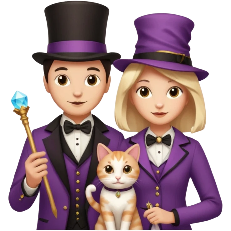 magician couple and their pet cat emoji