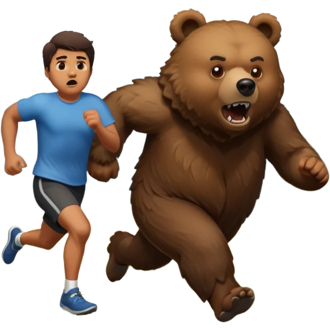A man being lovingly chased by a bear 🐻 but he thinks the bears going to eat him  emoji
