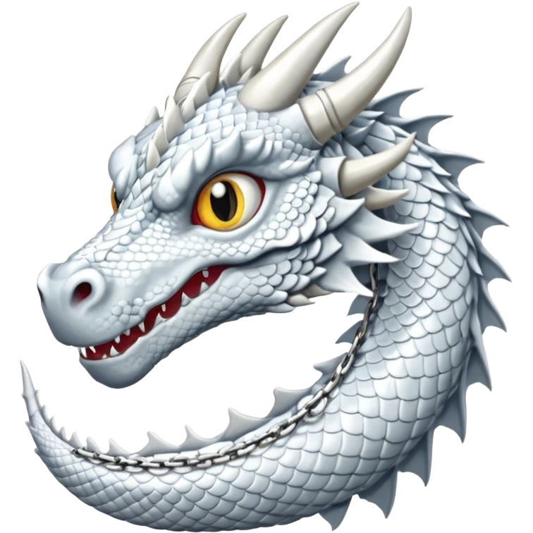 White dragon with white eyes and chain around the neck emoji