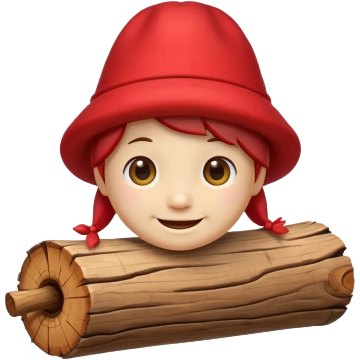 reate a small, clean and expressive emoji in the style of Discord emojis, featuring the Catalan ‘Cagatió’ (Tió de Nadal). The emoji should show a cute wooden log with a friendly smiling face, wearing the traditional red ‘barretina’ hat, with small simple legs emoji
