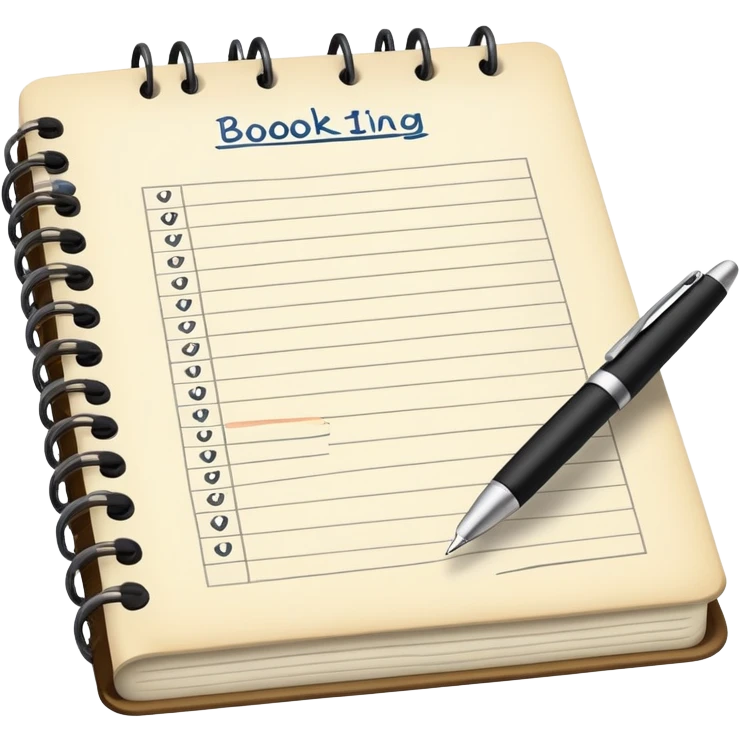 old-style booking in a paper notebook with a pen nearby emoji