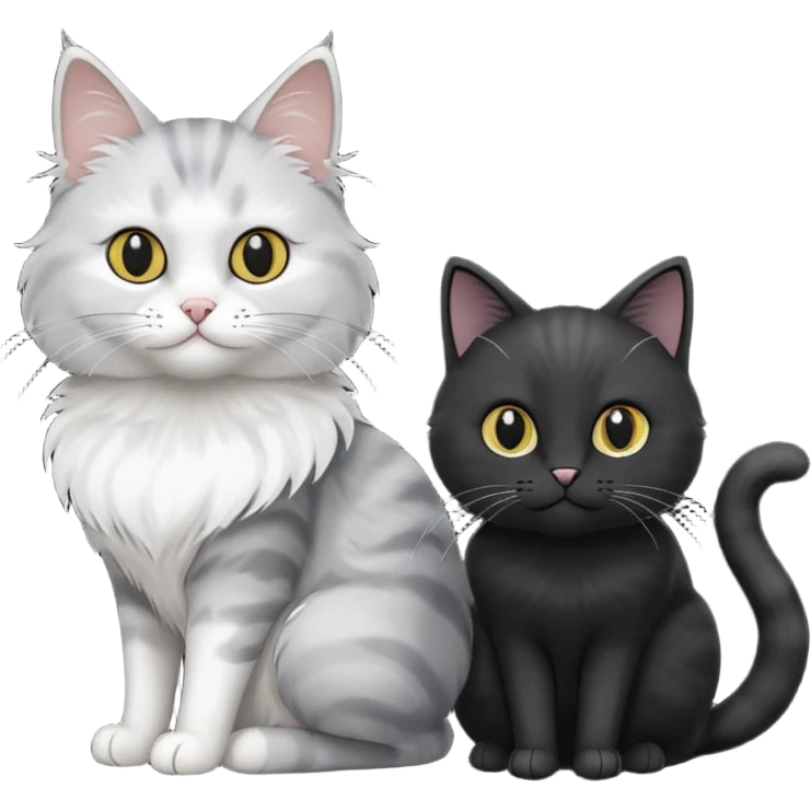 White and grey cat and black cat emoji