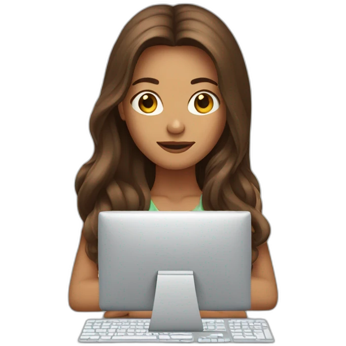 brown long hair lady in front of computer emoji