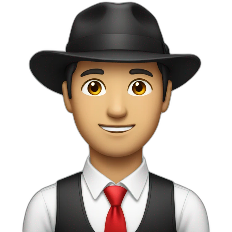 man in black cap, white shirt and red tie emoji