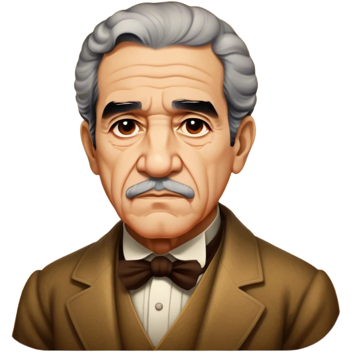 Cinematic Realistic Gabriel García Márquez Portrait Emoji, depicted as a visionary writer with a contemplative gaze in period attire, rendered with rich textures and warm literary lighting that captures his magical realism legacy. emoji