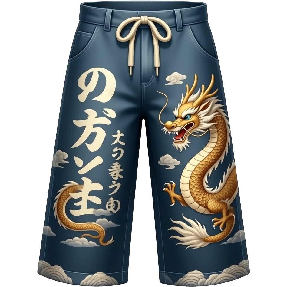 Oversized pants with Japanese writing and Japanese dragon design emoji
