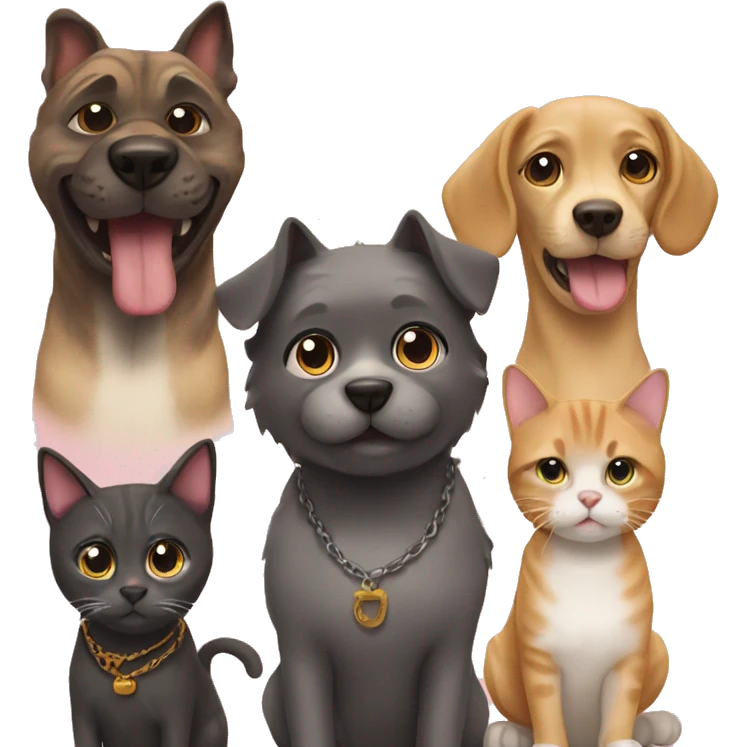 Five cats and one dog emoji
