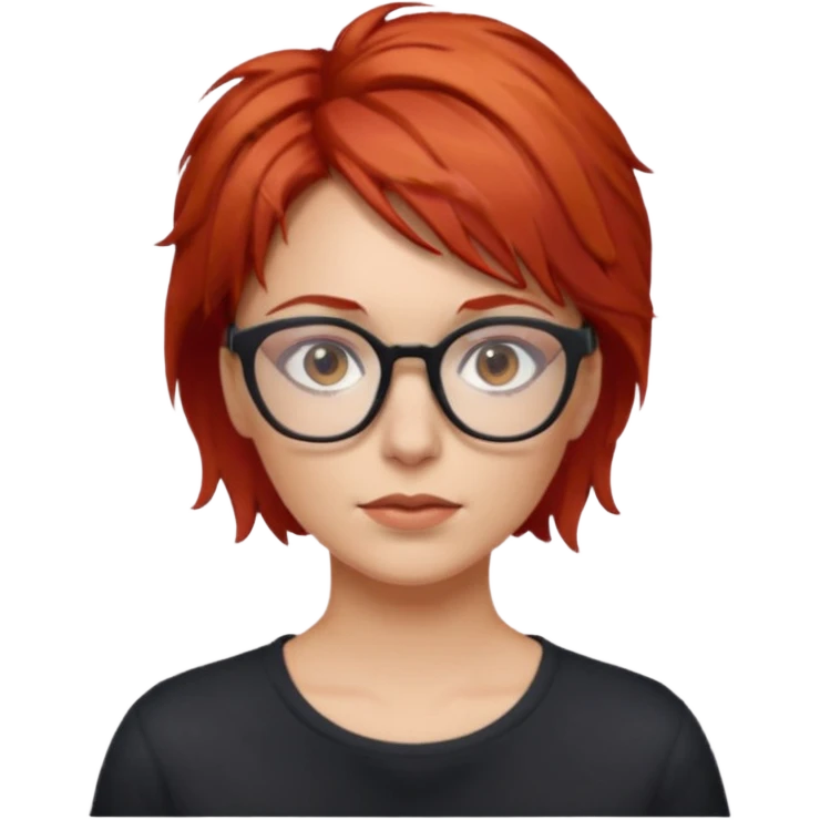 Mujer blanca pelirroja ojos marrones y gafas pelo corto y revuelto emoji