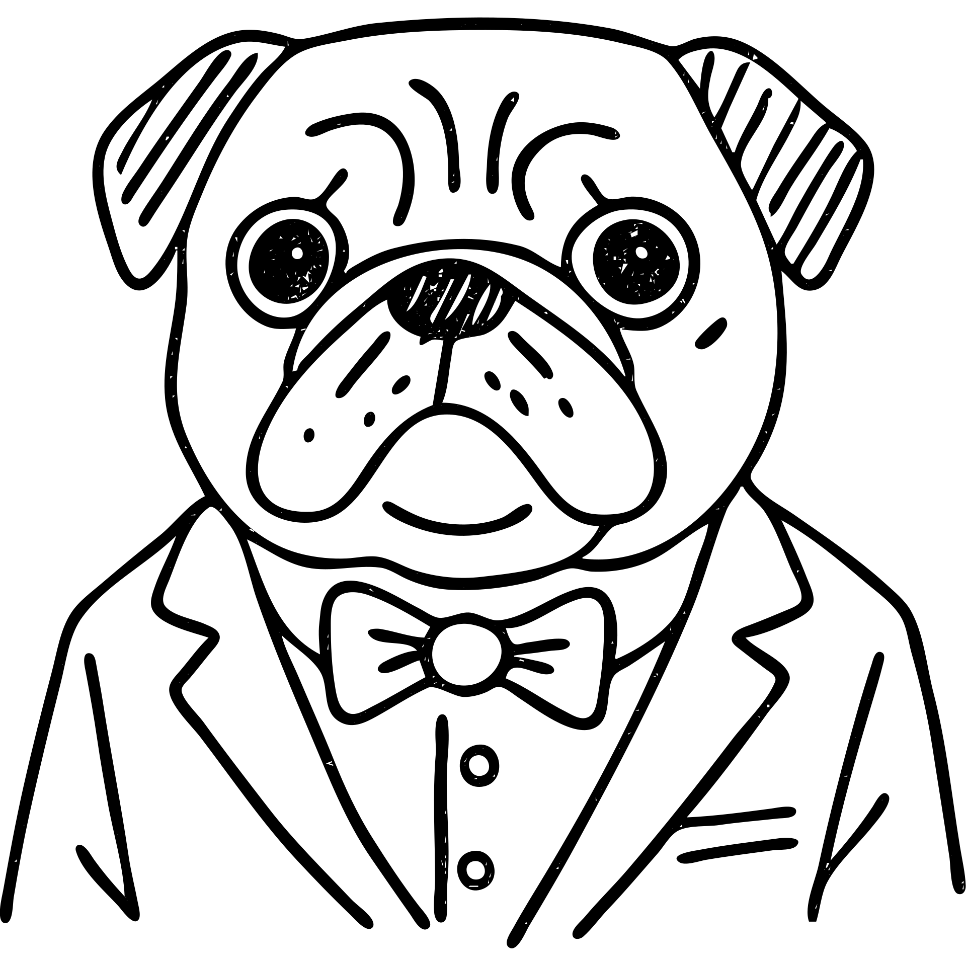pug in a tuxedo, hand drawn outlined icon emoji