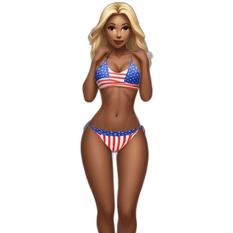Sexy pose - woman wearing only an American flag bikini behind view emoji