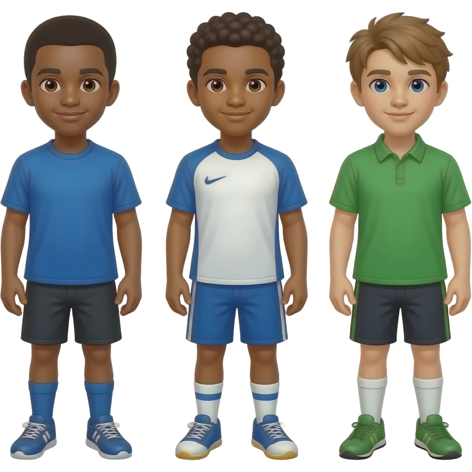 3 Atletas jovens, ventindo azul, branco e verde emoji