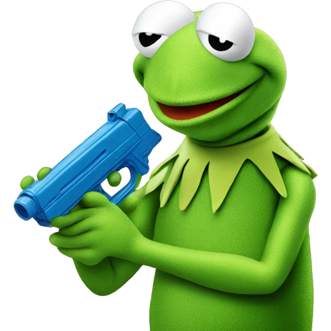kermit the frog holding a water pistol  emoji