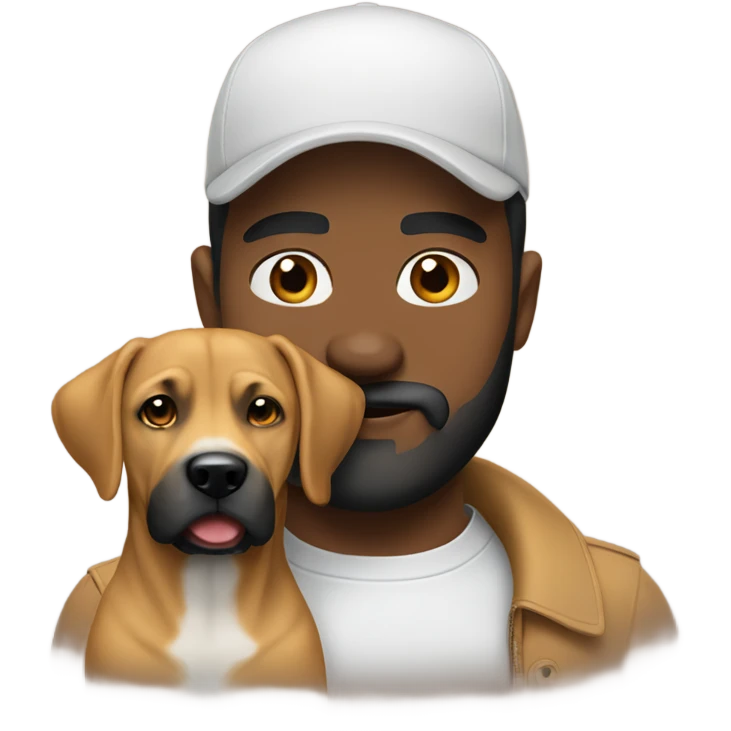 White man black beard with cap holding black mouth cur dog emoji