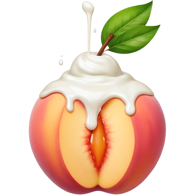 A peach dripping with yogurt emoji