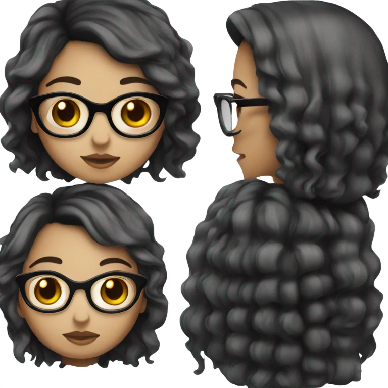 Girl white skin whit glasses long black hair with side bangs emoji