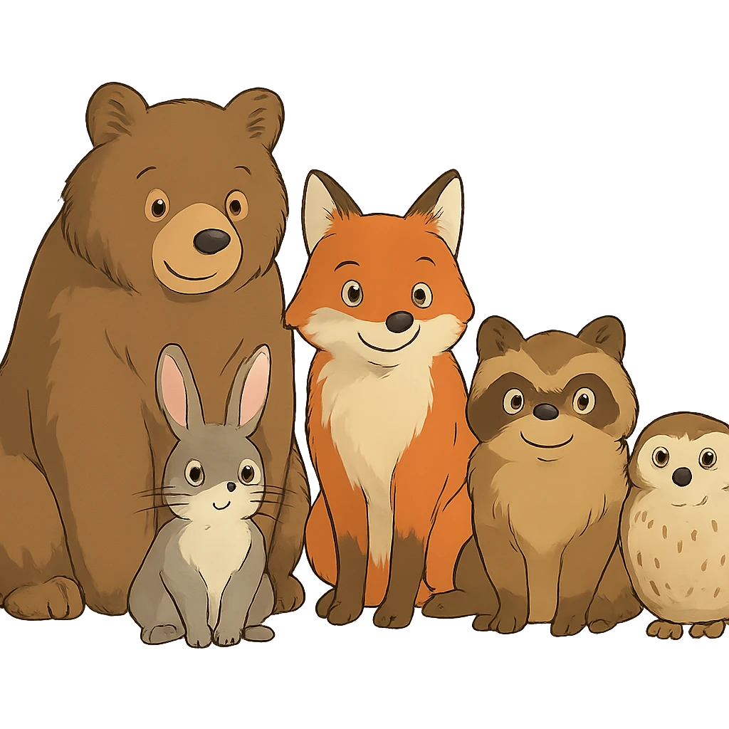 ghibli style group of animals without background emoji