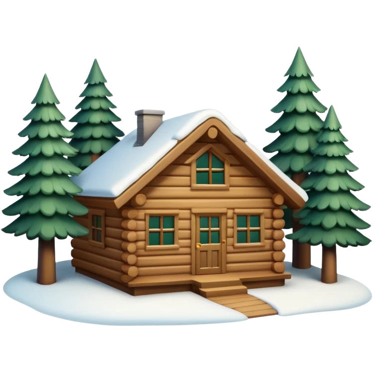 
snowy cabin in the woods, surrounded by pines emoji