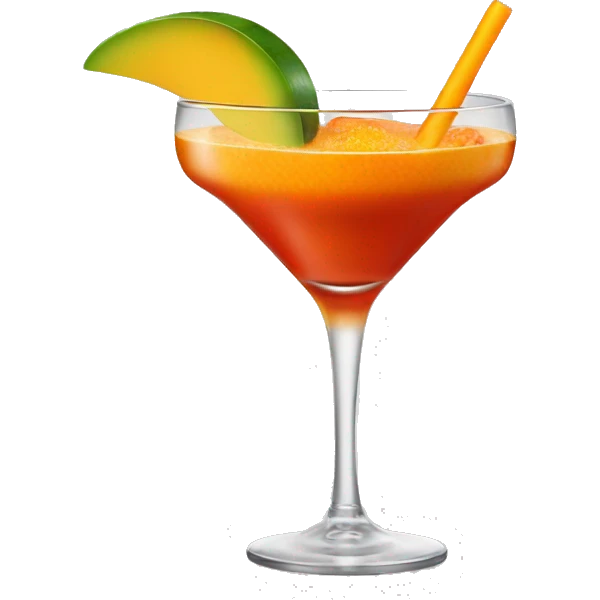 a mango cocktail with a lot of tajin on the rim  emoji