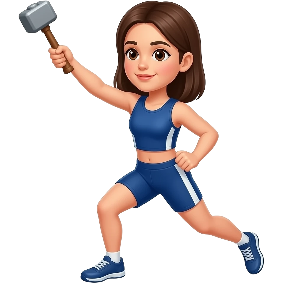 Una chica morena con el pelo 5cm más de los hombros y liso y q esté haciendo lanzamiento de martillo de atletismo emoji
