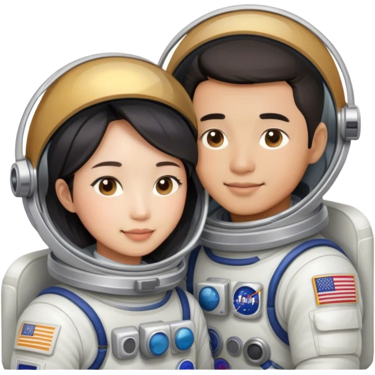 Asian astronaut couple cuddling emoji