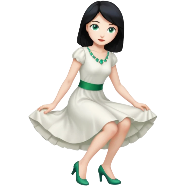 King, black Hair, blue eyes, whole body, Woman, bending knees, blonde, green eyes, White Dress, emoji
