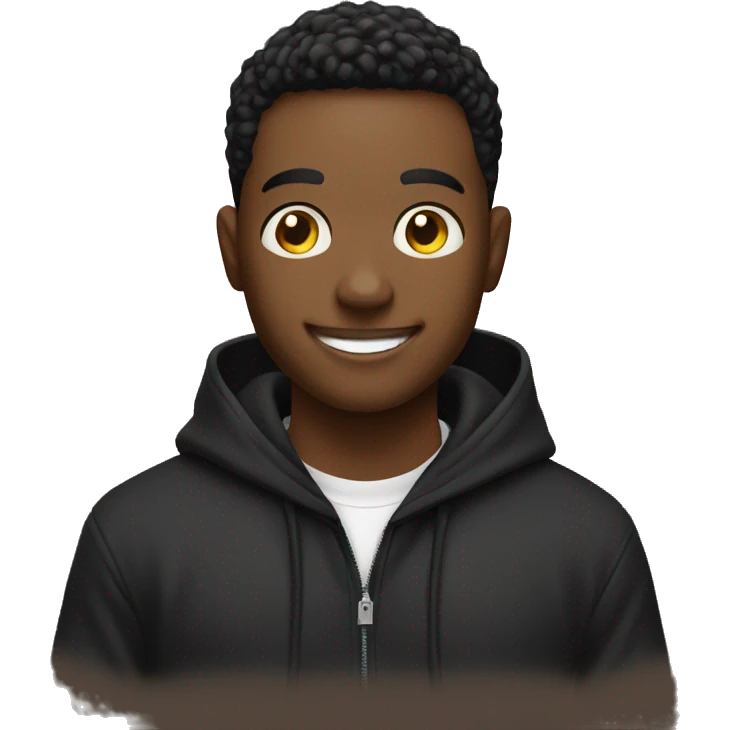 student with a smile in a black hoodie with a microphone in his hands emoji