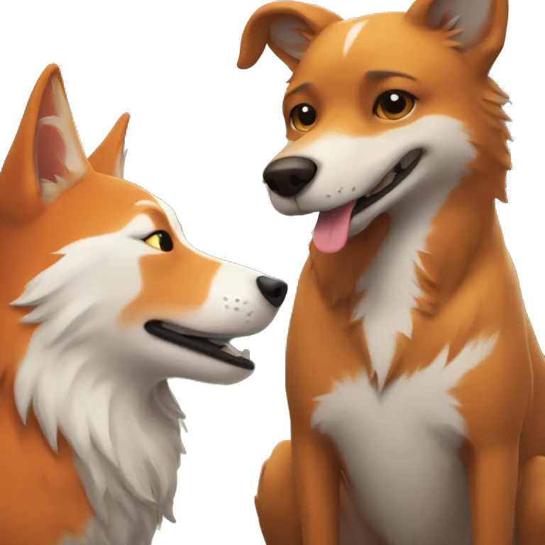 a dog and fox being friends emoji