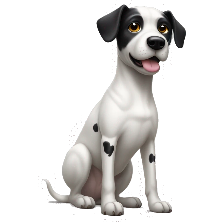 White Dog with black patches covering both eyes and standing up ears emoji