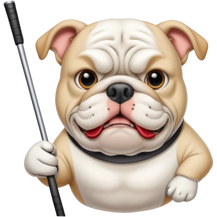 White Bulldog with golf club in mouth  emoji