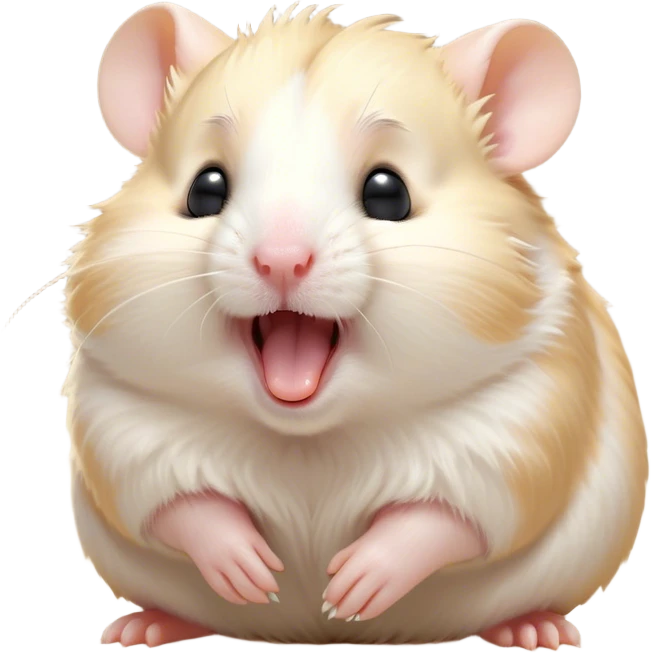 Cinematic Cute Yawning Cream Hamster Portrait Emoji, Head tilted slightly with a dramatic, wide-open yawn, showcasing a soft, pristine cream fur with tiny droopy ears, round dark eyes barely open in drowsy contentment, Simplified yet irresistibly adorable features, highly detailed, glowing with a soft, cozy glow, high shine, relaxed yet expressive, stylized with a touch of whimsy, bright and endearing, soft glowing outline, capturing the essence of a sleepy yet affectionate hamster, so drowsy it feels like it could stretch out of the screen and curl up for a nap! emoji