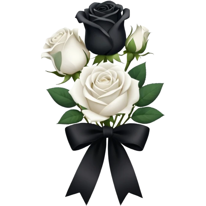 a bunch of white roses tied with a black velvet ribbon emoji