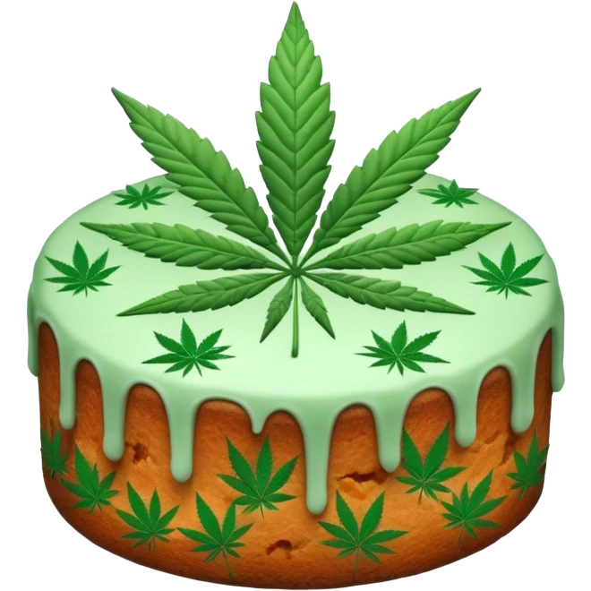 frosted fruit cake with cannabis leaf emoji