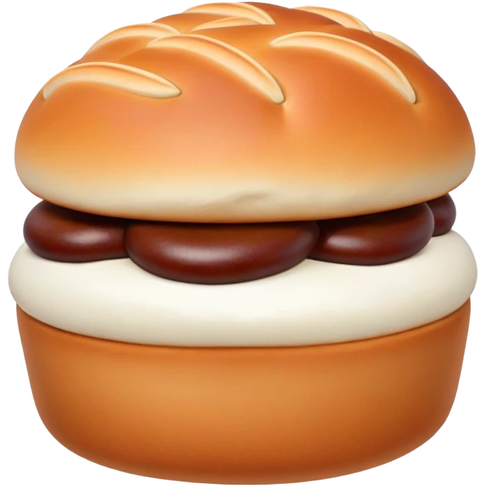 Tianjin Goubuli Dousha Bao red bean paste bun with pinched top, simplified emoji style with bold outlines and bright colors, cartoon style sweet steamed bun emoji