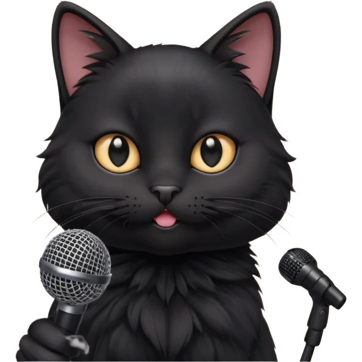 black cat holding microphone emoji