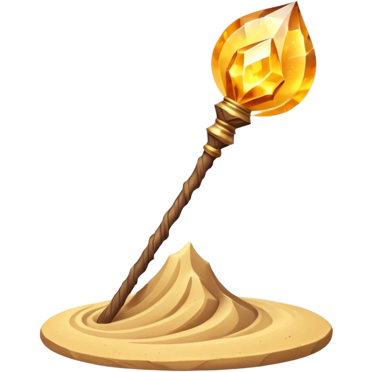 desert sand mage staff object icon, ancient wooden staff, swirling sand crystal on top, glowing golden aura, small floating sand particles, fantasy desert style, 3D cartoon, mobile game icon style, centered, clean background, soft shadow, no text, no watermark
 emoji
