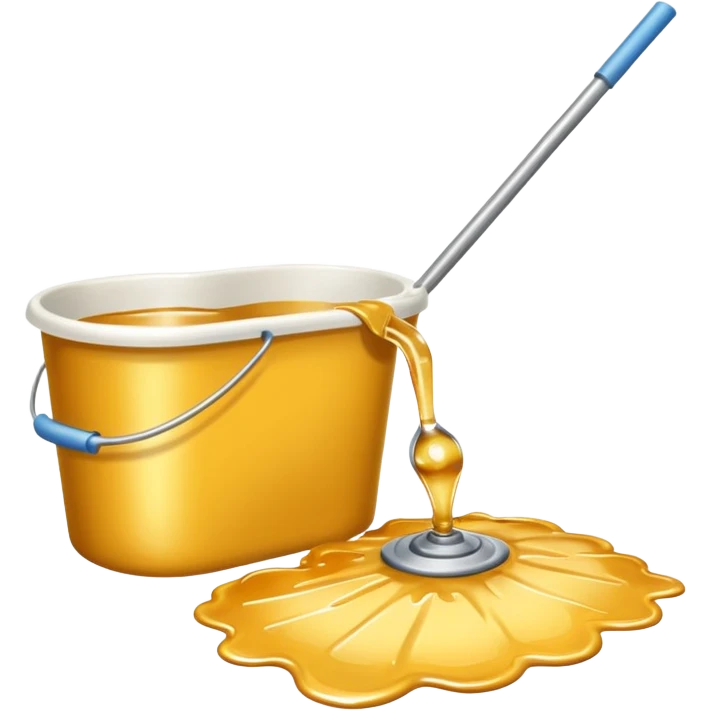 normal mop wiping a shiny flat golden viscous syrup spill on the floor emoji